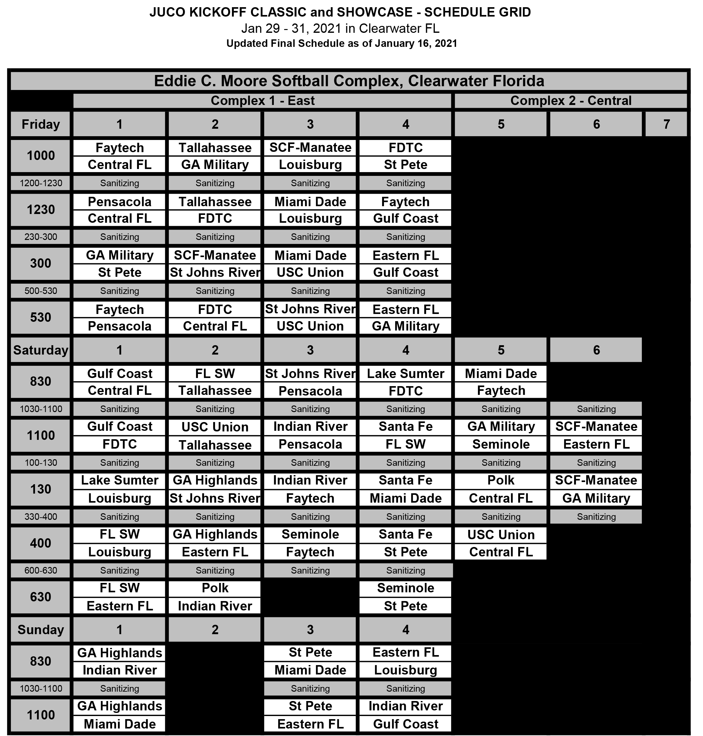 GAME SCHEDULE